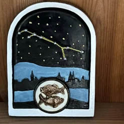 Sternzeichen Wunschanfertigung Unikat - 1 Relief  aus Stuckgips mit Anhänger Bemalt - Geburtstagsgeschenk Geburt