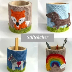 Stiftebecher für Kinder mit Reh und Fliegenpilz – Handgemachter Holzbecher Utensilo