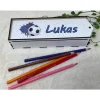 Stiftebox aus Holz personalisiert | Geschenk Einschulung| Federmäppchen Stifte Etui | Stifthalter Fussball Blau
