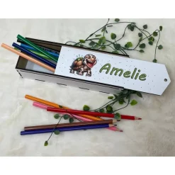 Stiftebox aus Holz personalisiert | Geschenk Einschulung| Federmäppchen Stifte Etui | Stifthalter Schildkröte