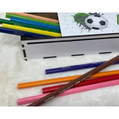 Stiftebox aus Holz personalisiert | Geschenk Einschulung| Federmäppchen Stifte Etui | Stifthalter Fussball Blau