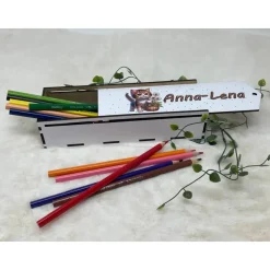 Stiftebox aus Holz personalisiert | Geschenk Einschulung| Federmäppchen Stifte Etui | Stifthalter Katze