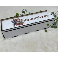 Stiftebox aus Holz personalisiert | Geschenk Einschulung| Federmäppchen Stifte Etui | Stifthalter Katze