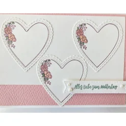 Stilvolle 3D Muttertagskarte Herzen in Weiß/Rosa Handarbeit Stampin'Up!