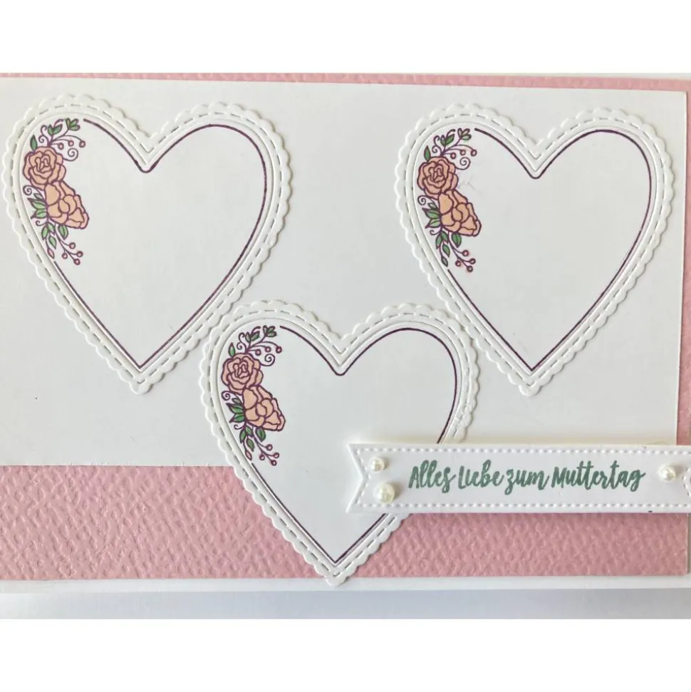 Stilvolle 3D Muttertagskarte Herzen in Weiß/Rosa Handarbeit Stampin'Up!