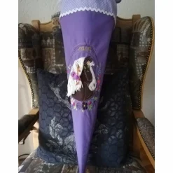 Stoff Schultüte mit Wunschname + Pferd, Stoff Zuckertüte, mit Wunschname + Pferde-Stickbild, Zuckertüte