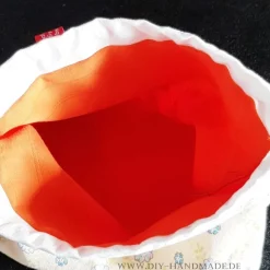 Stoffbeutel mit Zugbändern – Pompadourbeutel aus Vintage Baumwolle, 21 x 22 cm, Handgemacht, Unikat
