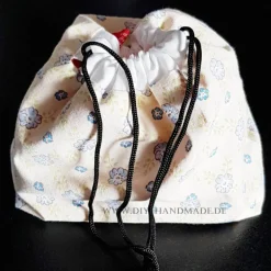 Stoffbeutel mit Zugbändern – Pompadourbeutel aus Vintage Baumwolle, 21 x 22 cm, Handgemacht, Unikat