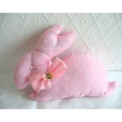 Stoffhase ROSI Osterhase in rosa mit Blümchen genäht von Hobbyhaus