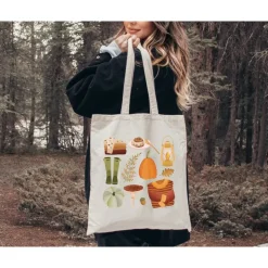 Stofftasche Herbst Jutebeutel Autumn Essentials - Bibliothektasche - Geschenk Herbst - Geschenkidee Herbstmuster - Jutet