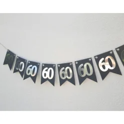 Super edle Girlande zum 60. Geburtstag Jubiläum Hochzeitstag Silber und Schwarz handgefertigt Zahlengirlande