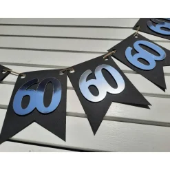 Super edle Girlande zum 60. Geburtstag Jubiläum Hochzeitstag Silber und Schwarz handgefertigt Zahlengirlande