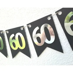 Super edle Girlande zum 60. Geburtstag Jubiläum Hochzeitstag Silber und Schwarz handgefertigt Zahlengirlande