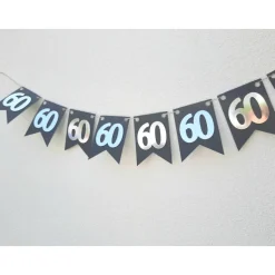 Super edle Girlande zum 60. Geburtstag Jubiläum Hochzeitstag Silber und Schwarz handgefertigt Zahlengirlande