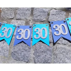 Super edle Girlande zum 30. Geburtstag Wimpelkette Girlande Dekoration Papierdeko Wimpel Silber und Blau Glitzer