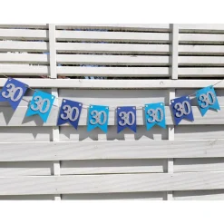 Super edle Girlande zum 30. Geburtstag Wimpelkette Girlande Dekoration Papierdeko Wimpel Silber und Blau Glitzer