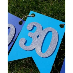 Super edle Girlande zum 30. Geburtstag Wimpelkette Girlande Dekoration Papierdeko Wimpel Silber und Blau Glitzer