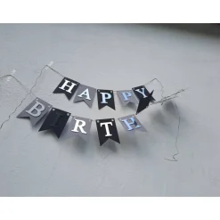 Super edle Girlande zum Geburtstag Happy Birthday auf Wunsch personalisiert mit Wunschnamen Silber Grau und Schwarz