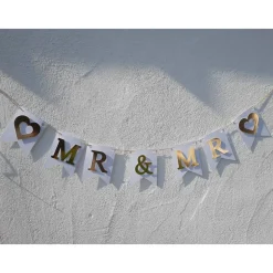 Super edle Girlande zur Hochzeit Mr & Mr in Gold und Weiß auf Wunsch personalisiert mit Wunschnamen Namensgirlande zur H