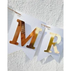 Super edle Girlande zur Hochzeit MR & MR in Gold und Weiß auf Wunsch personalisiert mit Wunschnamen Namensgirl