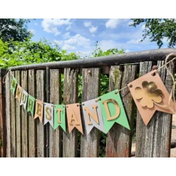 Super elegante Girlande zum Ruhestand / Rente / in Grün, Beige, Grau und Gold Glücksklee Abschied Willkommen im Ruhestan