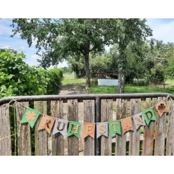 Super elegante Girlande zum Ruhestand / Rente / in Grün, Beige, Grau und Gold Glücksklee Abschied Willkommen im Ruhestan