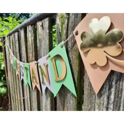 Super elegante Girlande zum Ruhestand / Rente / in Grün, Beige, Grau und Gold Glücksklee Abschied Willkommen im Ruhestan