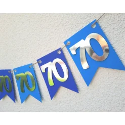 Super elegante Girlande zum 70. Geburtstag Jubiläum Silber und Blau handgefertigt Zahlengirlande Happy Birthday Dekorati