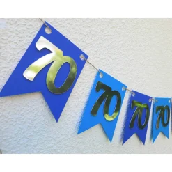 Super elegante Girlande zum 70. Geburtstag Jubiläum Silber und Blau handgefertigt Zahlengirlande Happy Birthday Dekorati