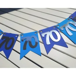 Super elegante Girlande zum 70. Geburtstag Jubiläum Silber und Blau handgefertigt Zahlengirlande Happy Birthday Dekorati