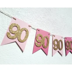 Super elegante Girlande zum 90. Geburtstag in Pink, Rosa und Gold