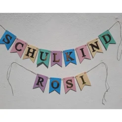 Super schöne Girlande zum Schulanfang auf Wunsch personalisiert mit Wunschnamen Schulkind Girlande in Pastellfarben