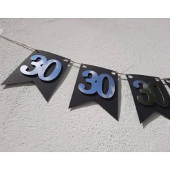 Super schöne Girlande zum 30. Geburtstag in Silber und Schwarz! Wimpelkette Dekoration Papierdeko