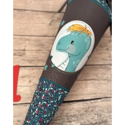 supercoole Schultüte Zuckertüte in grau Petrol mint mit Dino Motiv