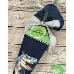 supercoole Schultüte Zuckertüte in blau-grün mit Dino T-rex Motiv