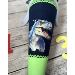 supercoole Schultüte Zuckertüte in blau-grün mit Dino T-rex Motiv