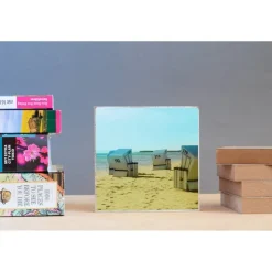 Sylt Insel maritim Meer Strand Strandkorb Foto auf Holz, im Quadrat, 13 x 13 cm Geschenk für Sie Holzbild Mitbringsel Geschenkidee
