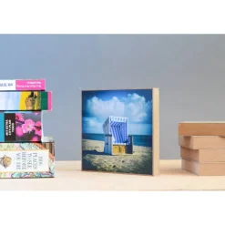 Sylt Insel maritim Meer Strand Strandkorb Foto auf Holz, im Quadrat, 13 x 13 cm Geschenk für Sie Holzbild Mitbringsel Geschenkidee