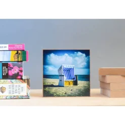 Sylt Insel maritim Meer Strand Strandkorb Foto auf Holz, im Quadrat, 13 x 13 cm Geschenk für Sie Holzbild Mitbringsel Geschenkidee