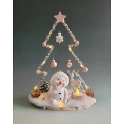 Tannenbaum mit Schneemann in Rosa, Dekoration,Weihnachtszeit,Adventzeit  mit Beleuchtung,Unikat