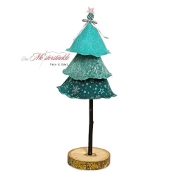 Tannenbäumchen mit Holzsockel in eisblau petrol – Einzigartige, handgemachte Weihnachtsdeko in 3 Größen