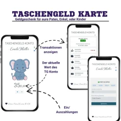 Taschengeld Karte | QrCode Geldgeschenk | Personalisiertes Geschenk für Kinder | Elefant