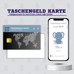 Taschengeld Karte | QrCode Geldgeschenk | Personalisiertes Geschenk für Kinder | Elefant