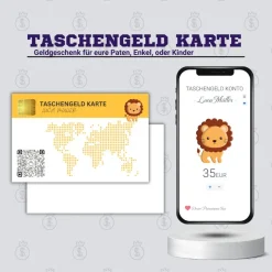 Taschengeld Karte | QrCode Geldgeschenk | Personalisiertes Geschenk für Kinder | Löwe
