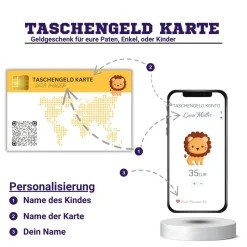 Taschengeld Karte | QrCode Geldgeschenk | Personalisiertes Geschenk für Kinder | Löwe