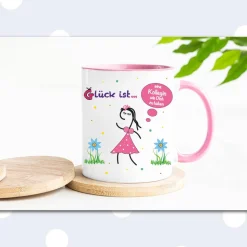 Tasse für Kollegin – Personalisiertes Geschenk mit Spruch: Glück ist eine Kollegin wie Dich zu haben