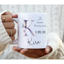 Tasse mit Namen Kommunion personalisiert Monogramm