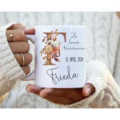 Tasse mit Namen Kommunion personalisiert Monogramm
