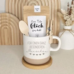 Tasse wundervoller Mensch Herz Geschenkset mit Kaffee Tee Trinkschokolade Geschenk Set