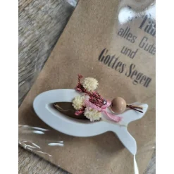 Taufe * Alles Gute * Gottes Segen * Karte mit Fisch * Keraflott * Rosa Trockenblumen